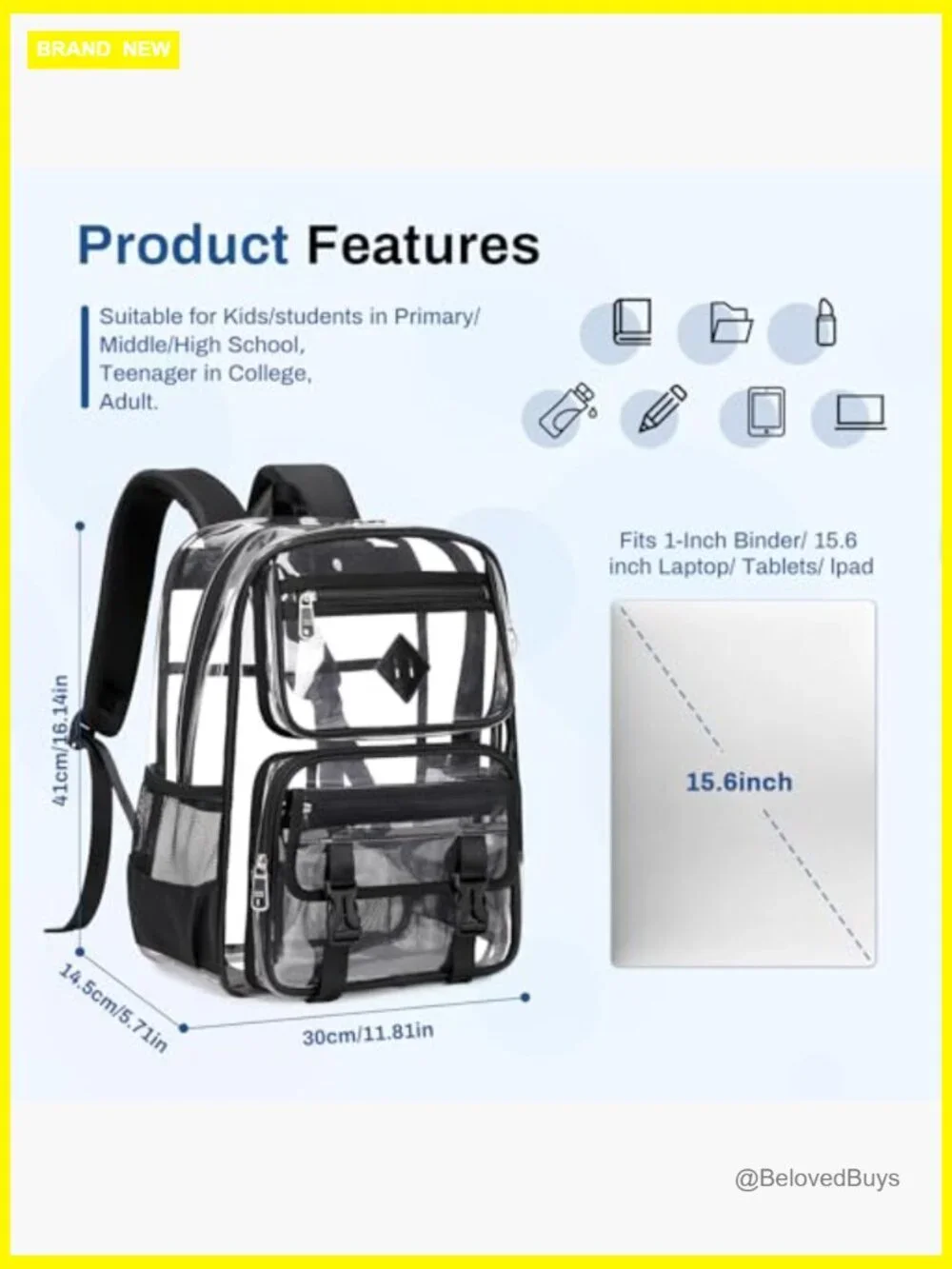 Clear PVC Backpack for School & Stadium Events, Heavy Duty Transparent Bookbag